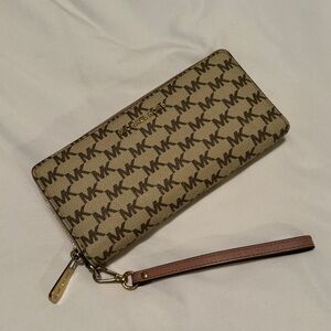 Michael Kors Brown Monogram Zip Around Wristlet Wallet